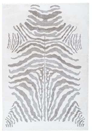 Qiyano Teppich Hochflor - Tiermuster Zebra, Soft, weich, kuschelig, flauschig, Print, modern - Wohnzimmer, Schlafzimmer, Kinderzimmer, Esszimmer - Farbe: Grau, Größe: 160 x 230 cm