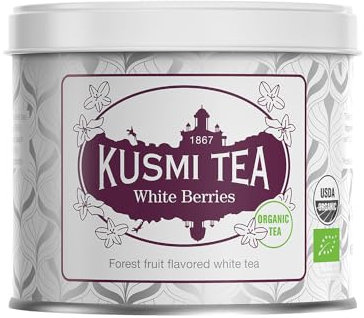 Kusmi Tea - White Berries - Thé Blanc Bio aux Fruits des Bois - Arômes 100% Naturels de Cassis, Fraise et Mûre - À Déguster Chaud ou en Thé Glacé - Boîte Thé Métal 90g pour environ 50 Tasses