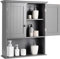Multigot Wooden Bathroom Cabinet, Wall-Mounted Storage Cabinet with Adjustable Shelf and Compartment, Modern Toilet Cupboard Storage Unit for Kitchen Living Room Corridor (Grey, with Wooden Handles)