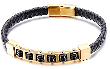 Whoiy Braccialetto Oro Semplice, Braccialetto Catena Acciaio Inossidabile Tessere Braccialetto 21.5cm