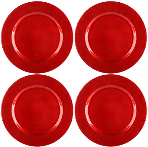 com-four® 4x Platos de Carga en Rojo Brillante - Platillos monocromáticos Reutilizables como decoración de Mesa - Platos Decorativos para Bodas, celebraciones Familiares o Navidad - Ø 33 cm