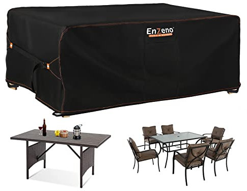 Enzeno Housse Salon de Jardin Exterieur Avec évent,420D Oxford Tissu Housse Table de Jardin,Bâche de Protection pour Chaise Meubles Étanche Imperméable, Résistance au Vent, Anti-UV (150x90x74cm)