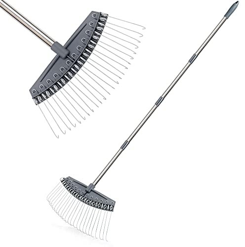 Colwelt Lukenrechen – 24 Stahlzinken, Rechen für Rasenflächen mit 137 cm leichtem Edelstahlgriff, Hof-Enthatching-Rechen für Ihren Rasen (Thatch, Totes Gras, Blätter, Mulch, Kiefernnadeln)