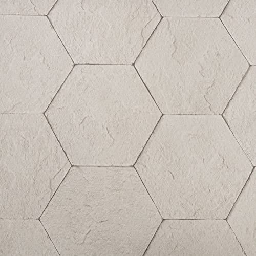 SOPHIE LAURENCE Hexagon Designer Wallpaper - Geometric Grey Brown Mix Taupe Brick Tile Wall Effect -Textured Thick Solid Heavy Duty - Paste The Wall (Sample)