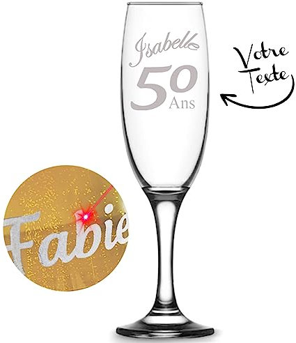 KDO MAGIC Verre à champagne personnalisé - Gravure prénom ou Texte - Flûte à champagne personnalisable - Cadeau Noël, mariage, anniversaire (Modèle Anniversaire)