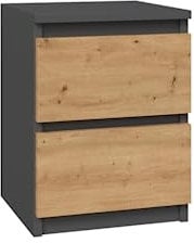 VBChome Nachttisch 30 x 30 x 40 cm Eiche Artisan - Antrazit Nachttisch mit 2 Schubladen für das Schlafzimmer Grifflose Büro Zimmer Modern Eiche Artisan - Antrazit