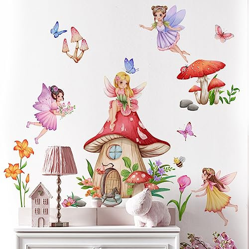 HGDESIGN® Wandtattoo Leuchtend Wandaufkleber Leuchtsticker Fee Elfe Pilz Wandsticker Wandbild Kinderzimmer Babyzimmer Schlafzimmer Kind Baby Mädchen Wanddeko (B)