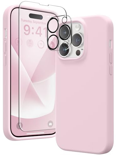 GONEZ für iPhone 14 Pro Hülle, kompatibel mit Magsafe, mit Displayschutz + Kameralinsenschutz, weiches, kratzfestes Mikrofaserfutter, stoßfeste Handyhülle aus flüssigem Silikon, Heiß Rosa