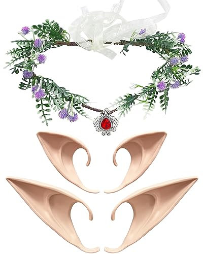 QLINLEAF Elf Ear Cuffs Crown Elf Earring Accessory Cosplay Fairy Pixie Elf Ears, Violett und Rot, Medium