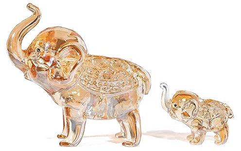 Set of 2 Crystal Elephants Figurine Gifts for Women Mum with Baby Gold Elephant Animal Ornament for Home Keepsake Presents on Mother's Day Birthday