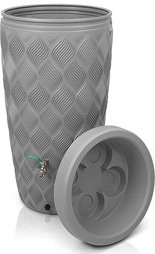 YourCasa Regentonne 240 Liter [Seabreeze] Regenfass Frostsicher aus Kunststoff - Regenwassertonne - Wasserfass Regenwassertank Wassertonne für Garten - Regentonne schmal (Grau Ohne Wasserhahn)