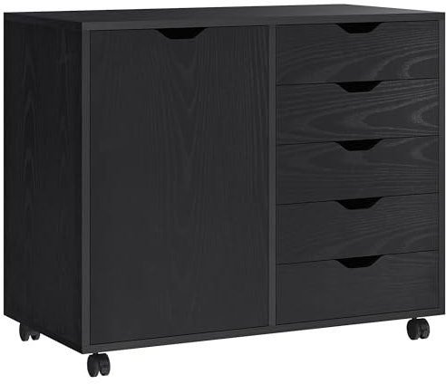 YITAHOME Rollcontainer mit 5 Schubladen, Mobiler Aktenschrank mit Rädern, Bürocontainer Schubladenschrank Rollschrank Rollwagen, Schubladenkommode für Zuhause Büro, Büroschrank (Schwarz)