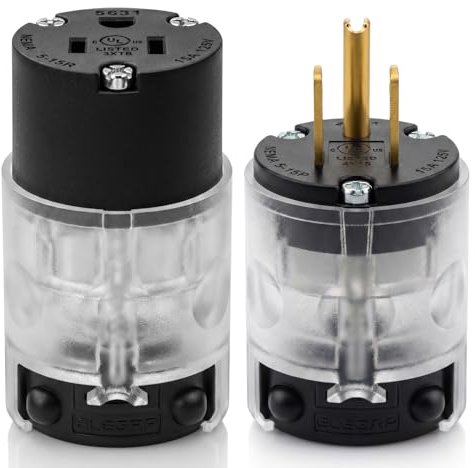 AIDA Beleuchtetes Stecker- und Stecker-Set, gerade Klinge, Kabelende, 15 A, 125 Volt, NEMA 5–15P & NEMA 5–15R, 2-polig, 3-Draht-Erdung, schwarz, 1 Set