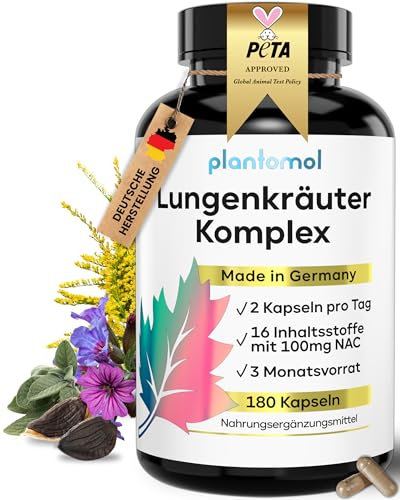 16-fach Komplex! 180 Lungenkraut Kapseln hochdosiert mit Lungwort Malvenblättern Thymian Primelwurzel Eukalyptus & Salbeiblättern