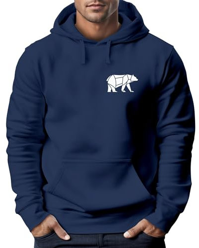 Neverless® Hoodie Herren Print Polygon Bär Natur Outdoor Kapuzenpullover Fashion Streetstyle Navy L