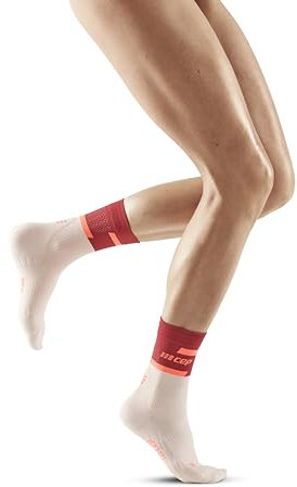 CEP Damen The Run Socks Mid Cut V4 Laufbekleidung Kompressions-Socken Red/Off White - Creme Ii