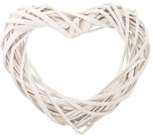Kichvoe Herz-Weinreben-Kranz Korbgeflecht-Rattan-Herz-Kranz Makramee-Ring Blumen-Kreolen Herstellungszubehör Valentinstag Hängende Dekoration Für DIY-Handwerk Traumfänger Weiß 30 cm