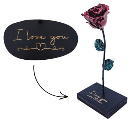 Forging Art Bcn® Handmade - Rose Base - Geschenk zum Muttertag, Valentinstag, Hochzeitstag, Eiserne Hochzeit (Rot/Grün Love)