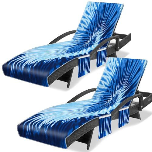 Ruikyhom Copertura per sedia a sdraio (confezione da 2), copertura per chaise longue stile tie dye, coprisedia da spiaggia con 3 tasche, per piscina, spiaggia, giardino, cortile, viaggi all'aperto,