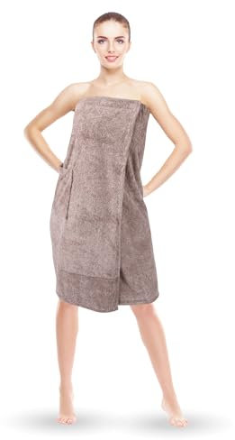 Bestlivings Sauna Kilt Damen Flauschig (Braun) - 80x145cm One Size - Saunahandtuch mit Gummizug und Knopfverschluss - Saunatuch Knielang