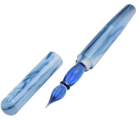 SIPLIV Stylo de calligraphie en résine avec plume en verre, stylo de voyage pour signature d'entreprise et art – Bleu