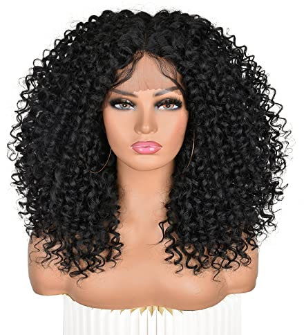 CoCrowns Lockige Lace Front Perücken für Schwarze Frauen Kurze Lockige Lace Front Perücke Vorgezupft mit Babyhaar (Schwarz)
