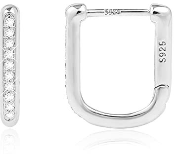 Silber 925 Ohrringe Damen, Kleine Eckig Ohrringe Hypoallergen Geometrische Creolen Kleine Quadratische Ohrring Statement Zirkonia Ohrring Damen Mädchen