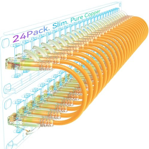 Sokqovt Cat6a Slim 3ft (24 Pack) - Flexible Ethernet Cat6 Patch Cable, 28AWG Pure Copper, 10G 550MHZ, Orange