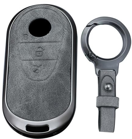 KUNIO Coque de clé Convient pour Mercedes Benz Classe C W206 Classe S W223 C200 GLC 2023 2022 2021 2020 Protection de clé Alliage de zinc Boîtier en cuir Étui porte-clés, gris b