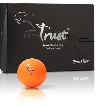 Trust Golfbälle Panther – Urethan-Cover, weiches Schlaggefühl, gerader Flug, Gute Stoppkontrolle, Big MAX Kern für Weite Flüge, optimale Kombination aus Weite & Spin-Kontrolle, 12 Bälle, Orange