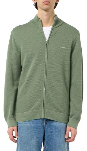 GANT Herren Cotton Pique Zip Cardigan Strickjacke, Kalamata Green, XXXL