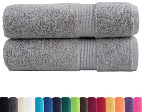 vidaXL Premium Duschtücher SOLUND 2 STK., Badetücher Saugfähig, Saunatuch mit Schlaufen, Duschtuch Gästetücher Handtücher, Grau 70x140cm 600g/m² 100% Baumwolle