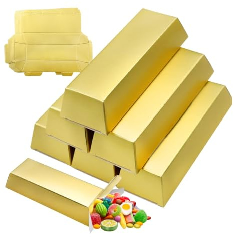 KOMUNJ 20 Stück Goldbarren Süßigkeiten Boxen, Geschenkbox Klein, Gastgeschenk Süßigkeiten Schachtel für Hochzeit, Party, Geburtstag, Weihnachten, Baby Shower und DIY Craft, Goldtaler Schokolade