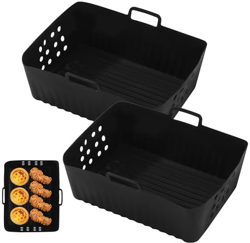 2 Pièces Moule Air Fryer, pour Ninja Double Stack SL400EU,Silicone Moule Accessoires Airfryer,Avec Trous d'aération,pour Foodi Max Dual Zone Air Fryer SL400EU SL401EU AF300EU 9.5L(Rectangulaire,Noir)