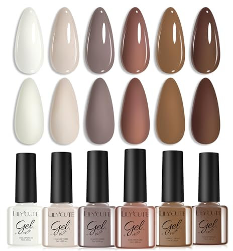 LILY'CUTE esmalte semipermanente, café marrón de 6 colores gel natural desnudo gel ultravioleta esmalte de uñas semipermanente otoño - invierno empapado UV LED