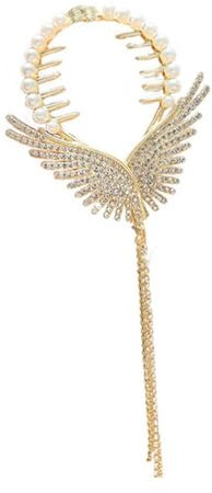 Pinces à cheveux en forme d'aile pour femme, perles et strass pour queue de cheval