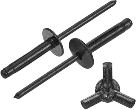 sourcing map Lot de 25 rivets à triple tête en aluminium de 1,6 cm x 1,9 cm, rivets à grande bride pour bricolage, tôle, réparations automobiles, meubles, bateau marin (noir)