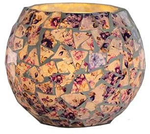 Mosaic Glass Candle Holder Vase Pen Holder, Crackled Glass Mosaic Tea Light Holder, Romantic Tea Light Candle Holder Home Decoration, 7 * 10.5cm(Purple)