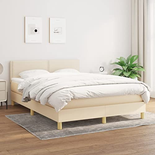 OHOOWOO Boxspringbett mit Matratze Creme 140x200 cm Stoff,Ruhige Nächte im Boxspringbett mit höhenverstellbarem Kopfteil und Taschenfederkernmatratze (140x200cm)