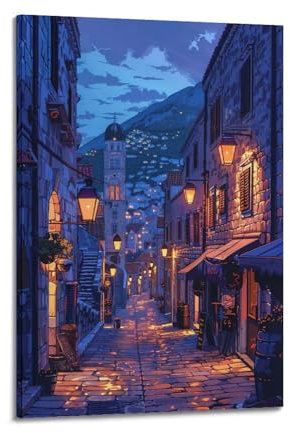 Minimalistisches Retro-Kunstlandschaftsposter, Illustration einer Straße bei Nacht, Marvel-Poster, dekorative Malerei, Leinwand, Wandposter für Schlafzimmer, Dekoration und Kunstdruck, moderne
