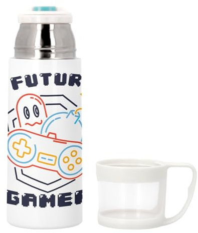 Bouteille thermo en Inox avec Tasse Intégrée - Futur Gamer Jeux Vidéo Culture Geek - 350ml - Bouteille Isotherme