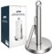 theaoo Heavy-Duty Stainless Steel Paper Towel Holder with Tension Arm – Easy One-Handed Tear, Modern Standing Countertop Dispenser for Kitchen, Holds All Paper Towel Rolls (1, Silver)