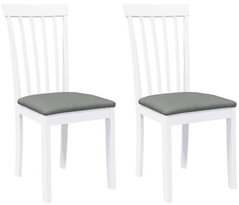 vidaXL Esszimmerstühle mit Kissen 2 STK. Weiß Massivholz Gummibaum, Küchenstuhl, Stuhl, Beistellstuhl, Essstuhl, Wohnzimmerstuhl, Restaurant Stuhl