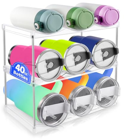 Acasimo Stapelbares Flaschenregal 3 Schichten, Flaschenhalter für Küchenschrank Kühlschrank, Trinkflaschen Organizer für Cup 1.2L Flaschen Weinregal Organizer Schrank