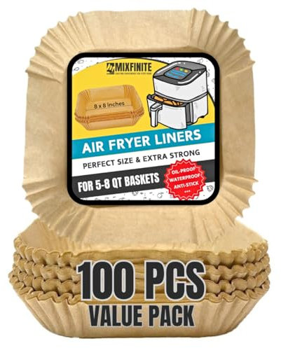 Mixfinite Air Fryer Liners 100Pcs Disposable Parchment Paper for Air Fryer Accessories, 8 Inch Square Sheets for 5-8 QT Basket Air Fryers, Microwave Oven Baking Non-Stick, Oil-Proof Kitchen Finds 2025