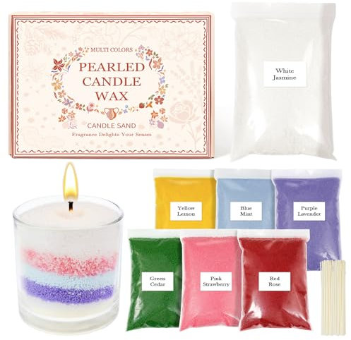 SCENTORINI Kerzensand mit 15 Docht, 1.1 kg, 7 Düfte, Kerzenwachs Granulat, Kerzen selber Machen Set, Pearled Candle, Jasmin, Minze, Zedernholz, Rose, Lavendel, Zitrone, Erdbeere