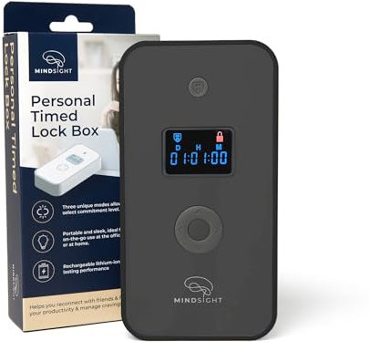 Mindsight Personal Timed Lock Box | Unplug from Phones and Other Small Distractions | 3 Modes Based on Willpower | Easy to Use | Out of Sight ~ Out of Mind | Boost Your Mental Wellness