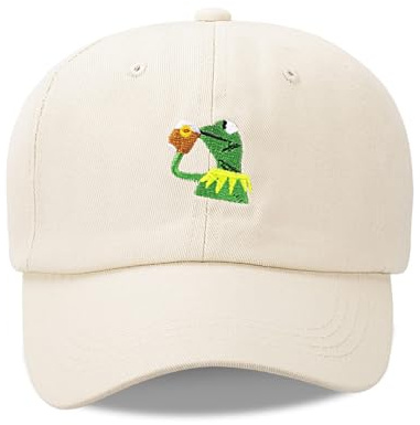 Frosch, bestickt, verstellbare Kappe mit Entenlasche, Sonnenhut, Trucker-Hut, Anime-Hut, Einheitsgröße, beige, Einheitsgröße