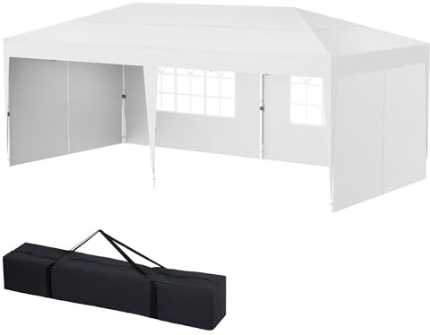 HENGMEI Gartenlauben 3x6m Gartenpavillon Pavillon Partyzelt Metall Faltpavillon Wasserdicht Stabil Gartenzelt Pergola für Party, Marktstand, Garten Outdoor Camping, Weiß(mit Seitenteile)