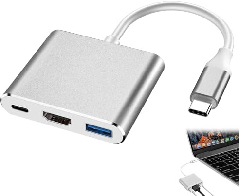Quvxzy Adaptateur USBA vers USBC, Adaptateur HD-1 USB C avec Sortie 4K, HD-1 USB C 3 en 1 - Plug and Play - avec USB3.0 Port - Multiport AV Convertisseur - pour MacBook/Projecteur/Moniteur